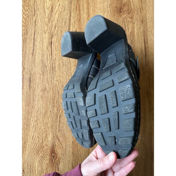 Born B.O.C. Black Leather Block Heel Clog Mules Size 9 - Picture 4 of 6